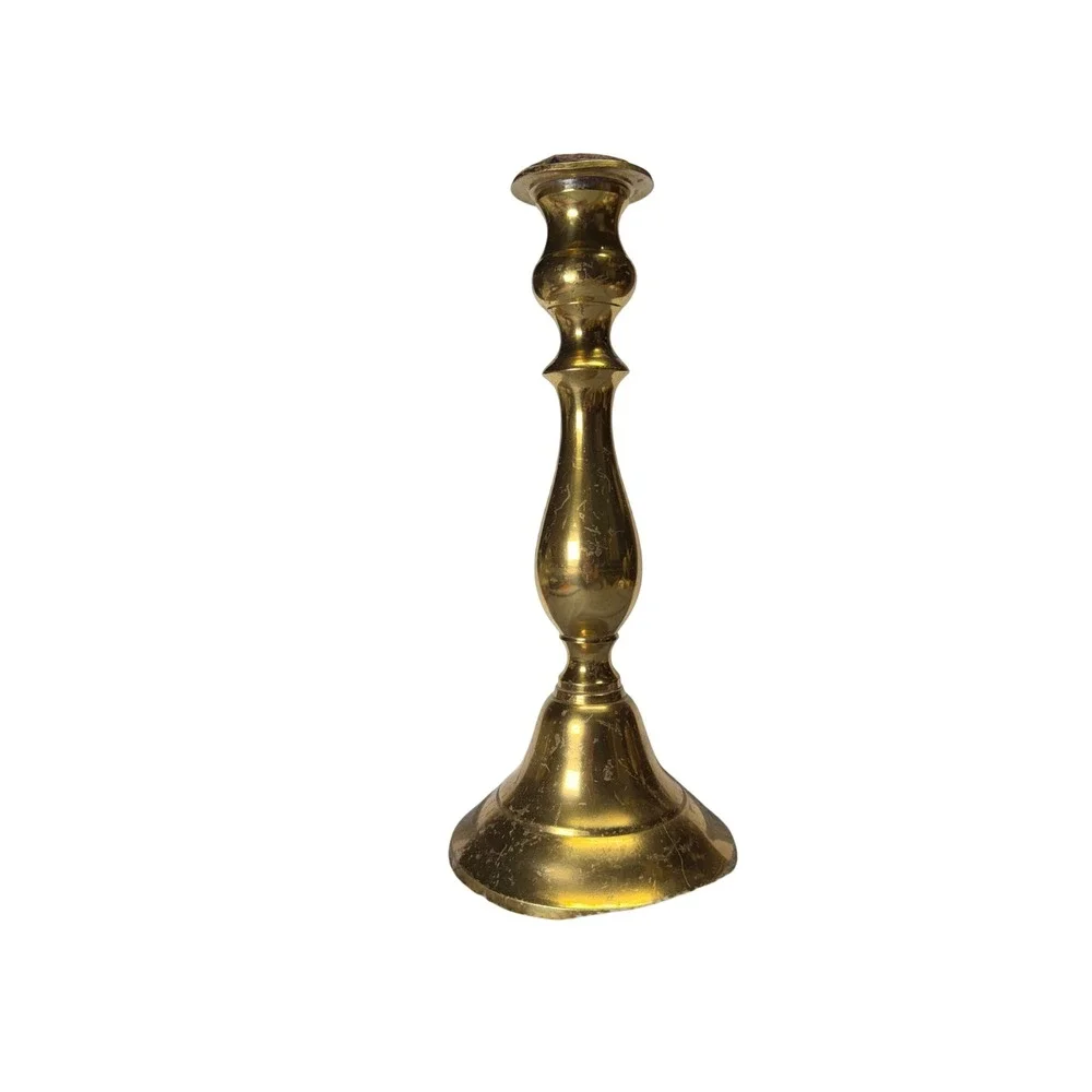 Vintage Solid Brass Candlestick Holder Made in India Baluster Style Gold Tone